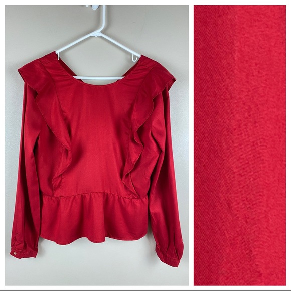 NWOT. Zara Poplin Red Frill Shoulder Top. Size M. - Picture 4 of 8